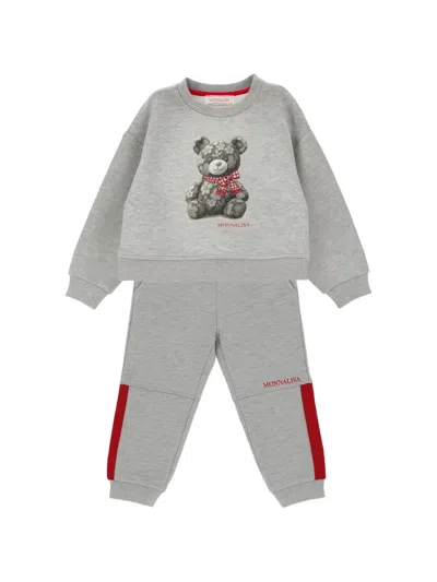 Monnalisa Kids' Teddy-bear Print Tracksuit In Gray