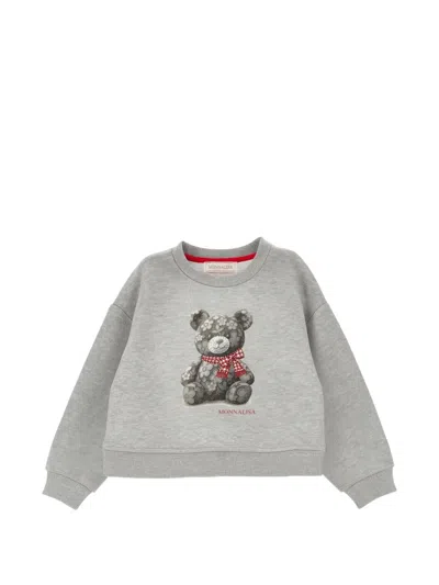 Monnalisa Kids' Schleifenpullover Mit Teddy-print In Gray
