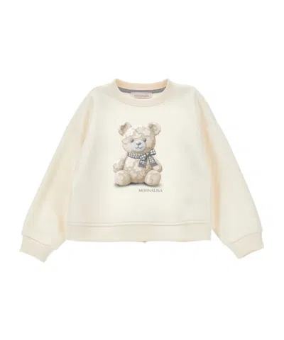 Monnalisa Teddy-bear-print Bow-detail Sweater In Gray
