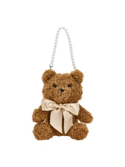 Monnalisa Kids' Teddybär-tasche Mit Perlenschleife In Brown