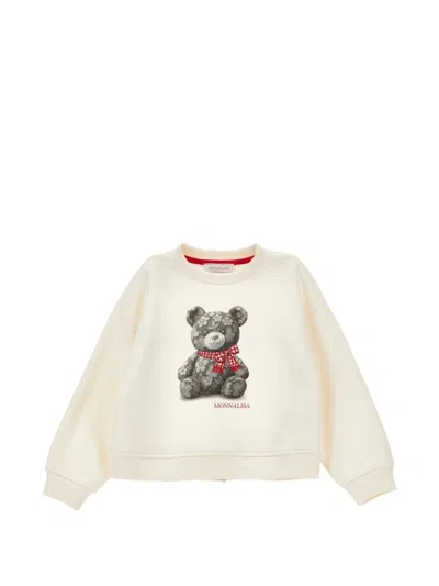 Monnalisa Kids' Teddy-print Bow-detail Sweatshirt In Neutral