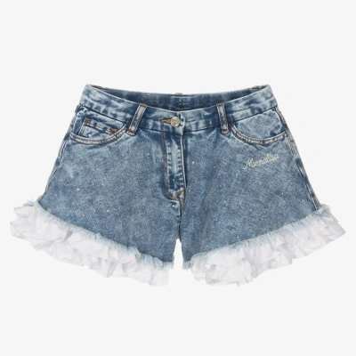 Monnalisa Teen Girls Blue Denim Ruffle Shorts