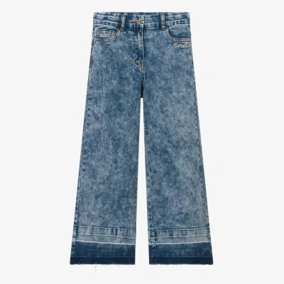 Monnalisa Teen Girls Blue Wide-leg Denim Diamanté Jeans