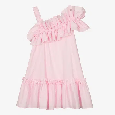 Monnalisa Teen Girls Pink Cotton Ruffle Dress