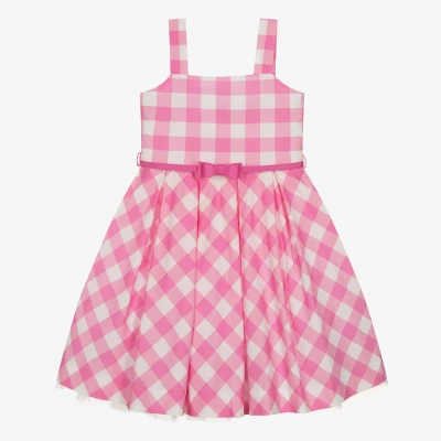 Monnalisa Teen Girls Pink Gingham Cotton Dress