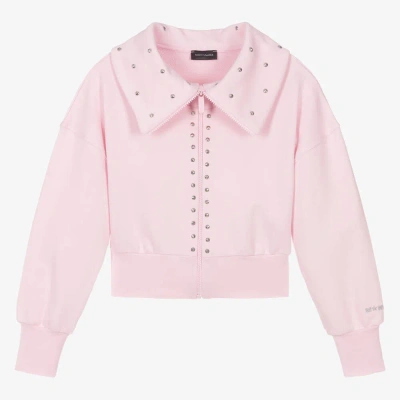 Monnalisa Teen Girls Pink Studded Cotton Zip-up Top