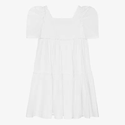 Monnalisa Teen Girls White Cotton Tiered Dress