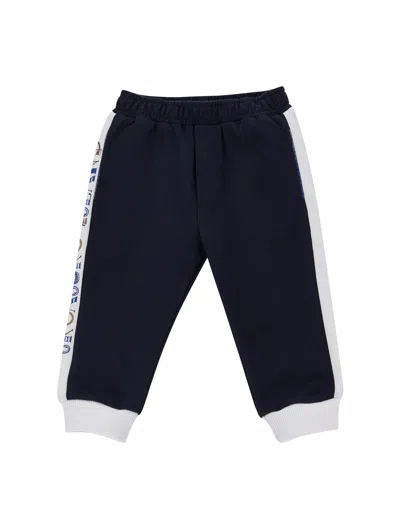 Monnalisa Kids'   Terry Cloth-effect Fleece Joggers In Blue + White