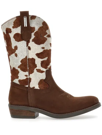 Monnalisa Babies'   Texan Ponyskin Ankle Boots In Brown