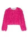 Monnalisa Textured-finish Crewneck Jacket In Pink
