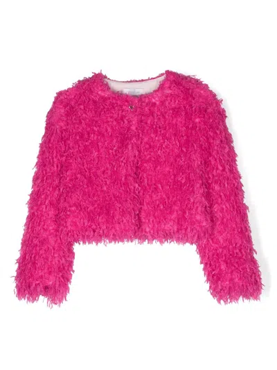 Monnalisa Kids' Textured-finish Crewneck Jacket In Pink