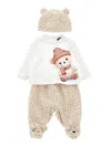 Monnalisa Three-piece Plush Set In Cream + Cream