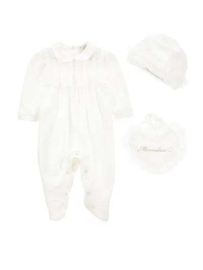 Monnalisa Kids'   Three-piece Suit With Ruffles In Cream