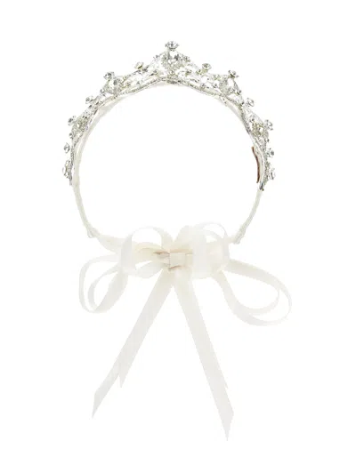 Monnalisa Kids'   Tiara In Rhinestones And Bezels In Cream
