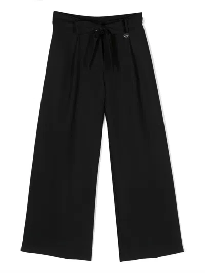 Monnalisa Kids' Tie-fastening Wide-leg Trousers In Black