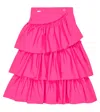 Monnalisa Tiered Cotton Poplin Skirt In Rosa Peach