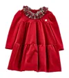 Monnalisa Tartan Collar Chenille Dress In Multi