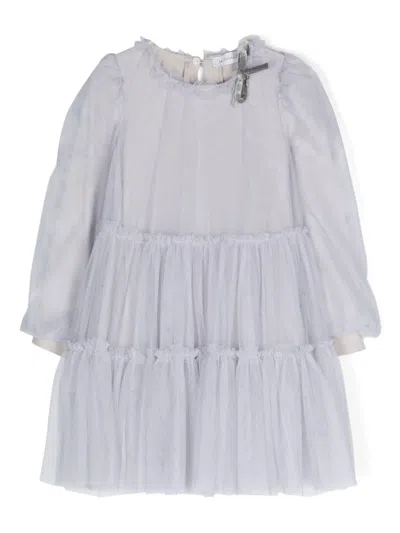 Monnalisa Kids' Tiered Tulle Minidress In Grey