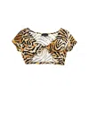 Monnalisa Tiger Print Cropped Top In Caramel + Black
