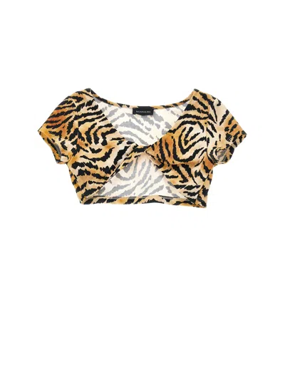 Monnalisa Kids'   Tiger Print Cropped Top In Caramel + Black
