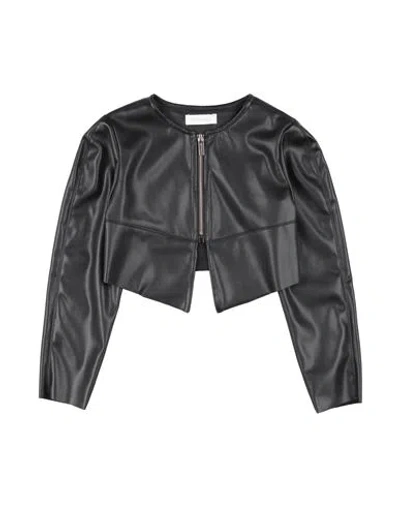 Monnalisa Babies'  Toddler Girl Jacket Black Size 4 Polyester, Polyurethane Resin