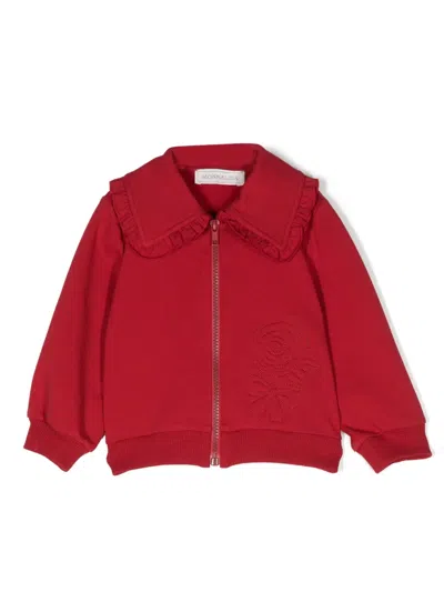Monnalisa Babies' Tonal-stitching Zip-up Cardigan In Red