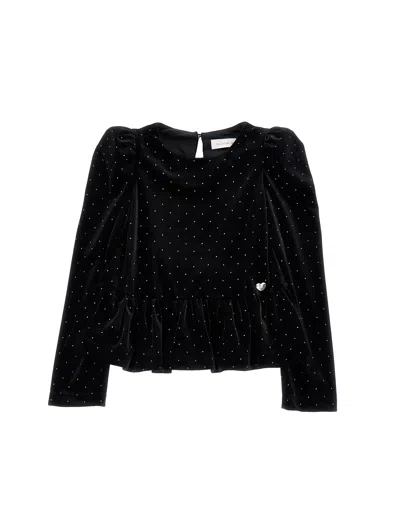 Monnalisa Kids' Top Mit Gala Und Details In Black