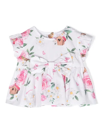 Monnalisa Babies' Bird Houses Floral Blouse In White