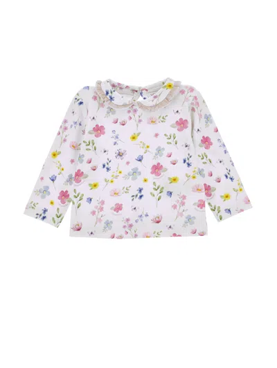Monnalisa Babies'   T-shirt With Little Flower Print And Collar In Pink