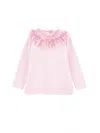 Monnalisa Tulle Collar T-shirt In Dusty Pink Rose