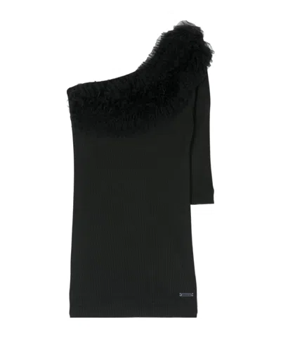 Monnalisa Kids' Tulle-detail Dress In Black