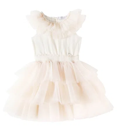 Monnalisa Kids' Tulle Dress In Beige Degradè