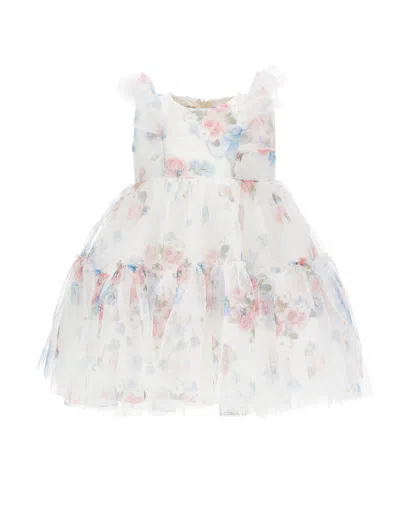 Monnalisa Babies' Floral-print Ruffled Dress In White