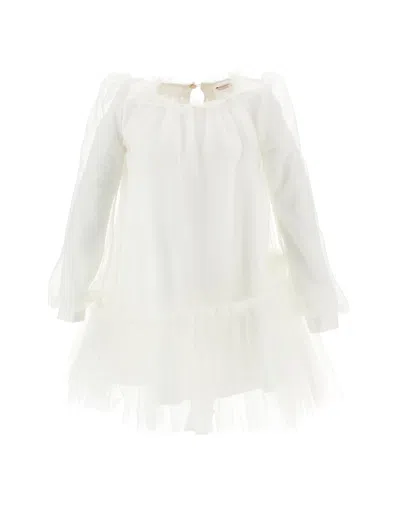 Monnalisa Kids'   Tulle Dress With Blouse Sleeves In Cream
