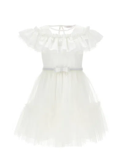 Monnalisa Kids'   Tulle Dress With Flounce In Cream