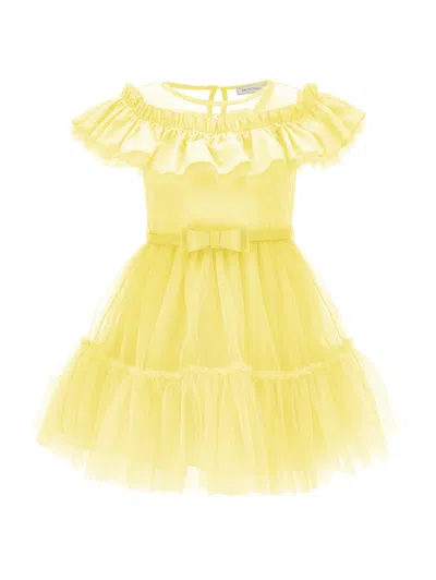 Monnalisa Kids'   Tulle Dress With Flounce In Light Yellow