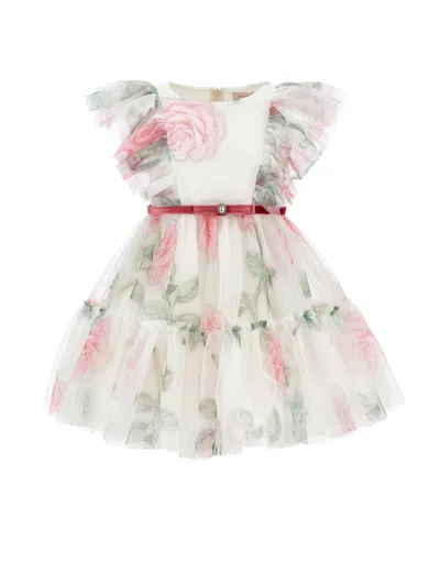 Monnalisa Kids'   Tulle Dress With Flowers In Multi