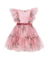 Monnalisa Tulle Dress With Flowers In Pink