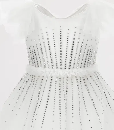Monnalisa Kids' Tulle Embellished Dress In White