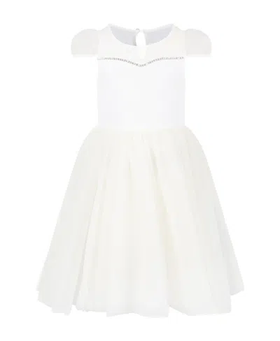 Monnalisa Tulle-embellished Midi Dress In White