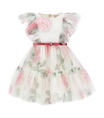 Monnalisa Kids' Tulle Floral Dress In Multi