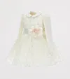 Monnalisa Tulle Glitter-heart Appliqué Dress In Yellow