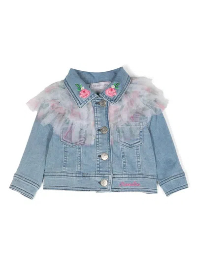 Monnalisa Babies' Girls Blue Tulle Ruffle Denim Jacket