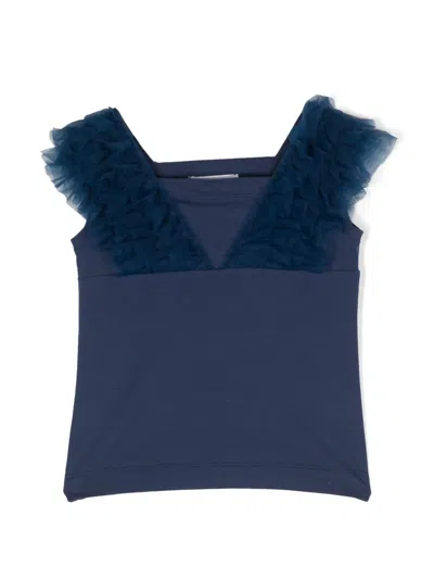 Monnalisa Kids' Tulle-inserts Tank Top In Blue