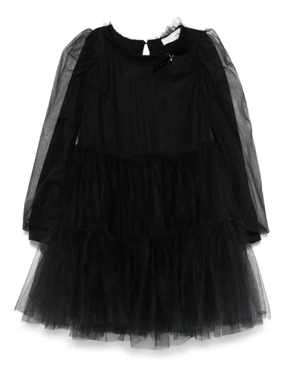 Monnalisa Kids' Tulle-overlay Dress In Black