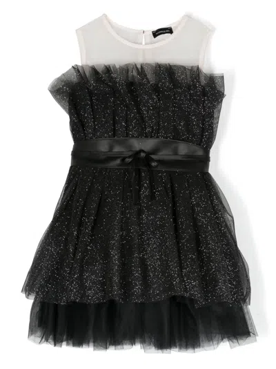 Monnalisa Kids' Tulle-overlay Sleeveless Dress In Black