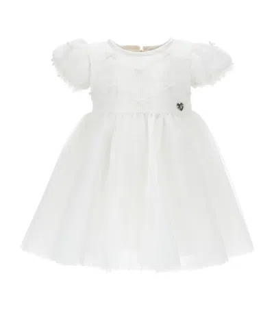 Monnalisa Kids' Tulle Puff-sleeve Dress In White