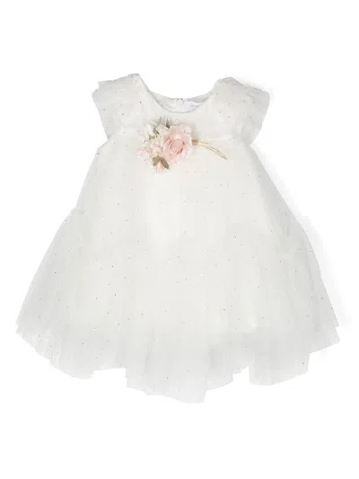 Monnalisa Babies' Tulle Rhinestone Embellished Dress In White