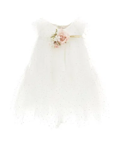 Monnalisa Tulle Rhinestone Embellished Dress In White