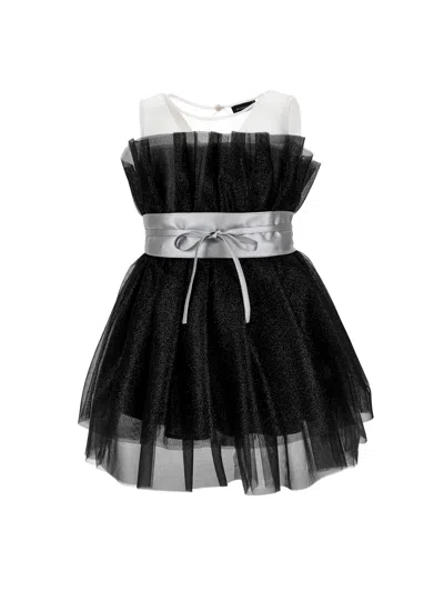 Monnalisa Kids'   Tulle Rock Party Dress In Black + Silver